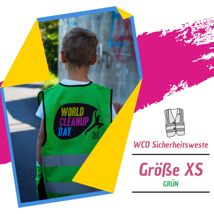 World Cleanup Day Sicherheitsweste für Kinder - Größe XS, grün - Sicher. Sichtbar.Nachhaltig. Miniaturansicht