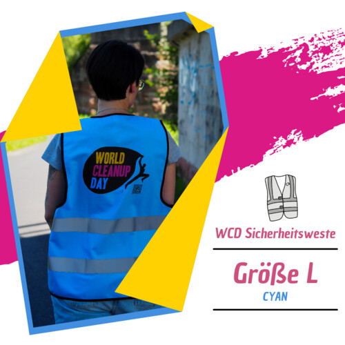 World Cleanup Day Sicherheitsweste – Größe L, cyan (blau) - Sichtbar engagiert. Nachhaltig ausgestattet. Miniaturansicht