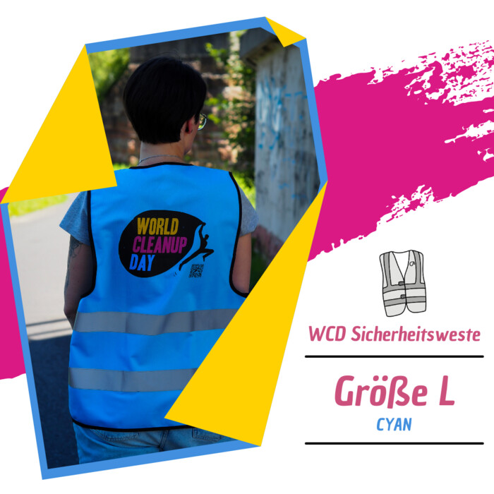 World Cleanup Day Sicherheitsweste – Größe L, cyan (blau) - Sichtbar engagiert. Nachhaltig ausgestattet. Miniaturansicht