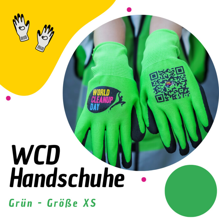 World Cleanup Day Handschuhe – Größe XS, grün - Schützen, mitmachen, Verantwortung zeigen. Miniaturansicht