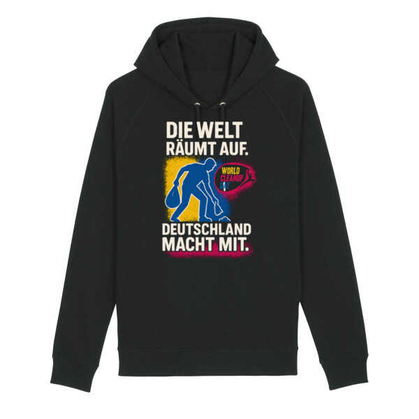 World Cleanup Day Hoodie – Black Edition  „Die Welt räumt auf. Deutschland macht mit.“ – Tragen Sie die Botschaft. Spüren Sie den Unterschied. Miniaturansicht