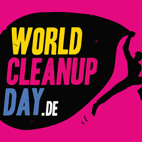 World Cleanup Day Fahne aus recyceltem PET - original WCD Fahne - magenta Miniaturansicht